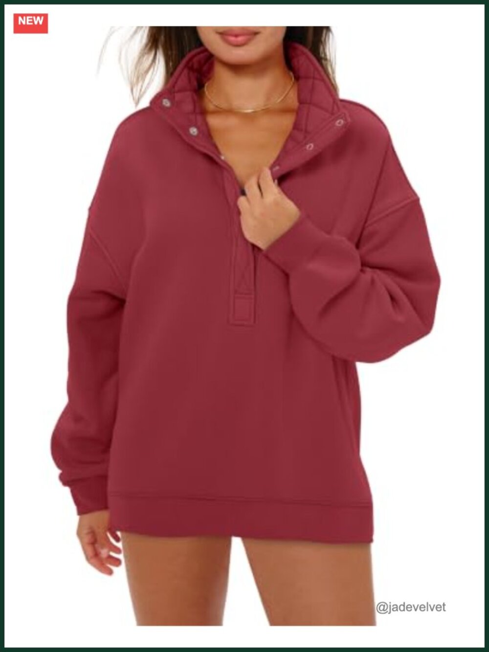 Oversized Henley Neck Sweatshirt Pullover Cotton Blend Slouchy Top